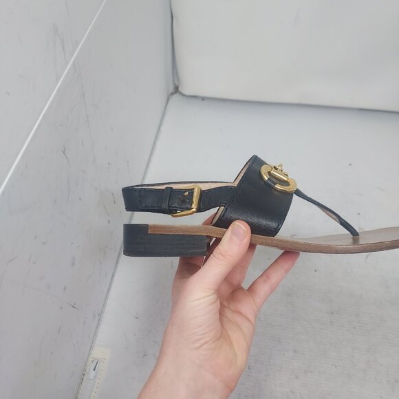 GUCCI Black Baby Horsebit Thong Flat Leather Sandal - Picture 10 of 10